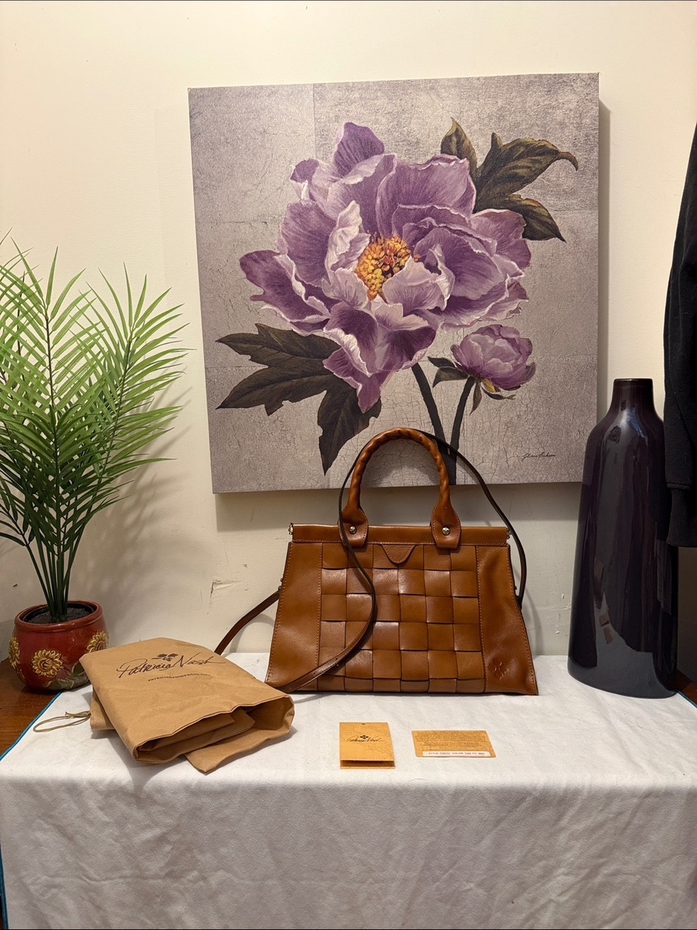 Woven Leather Satchel in Brown